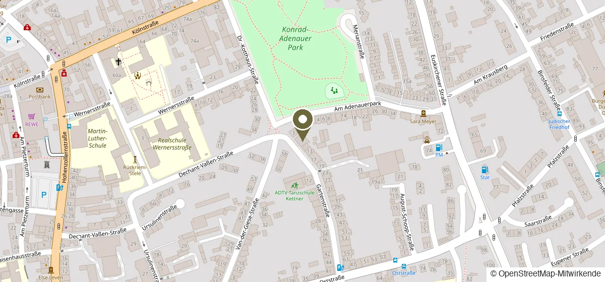 Kartenausschnitt: einfach physio in der Gartenstraße 9 in Düren, direkt am Konrad-Adenauer-Park